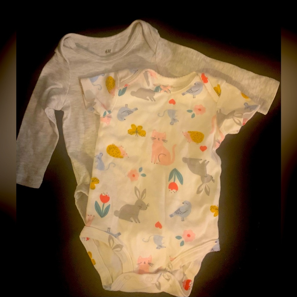 H&M / CARTERS Long Sleeve Onesie Top & Animal Print Short Sleeve Onesie